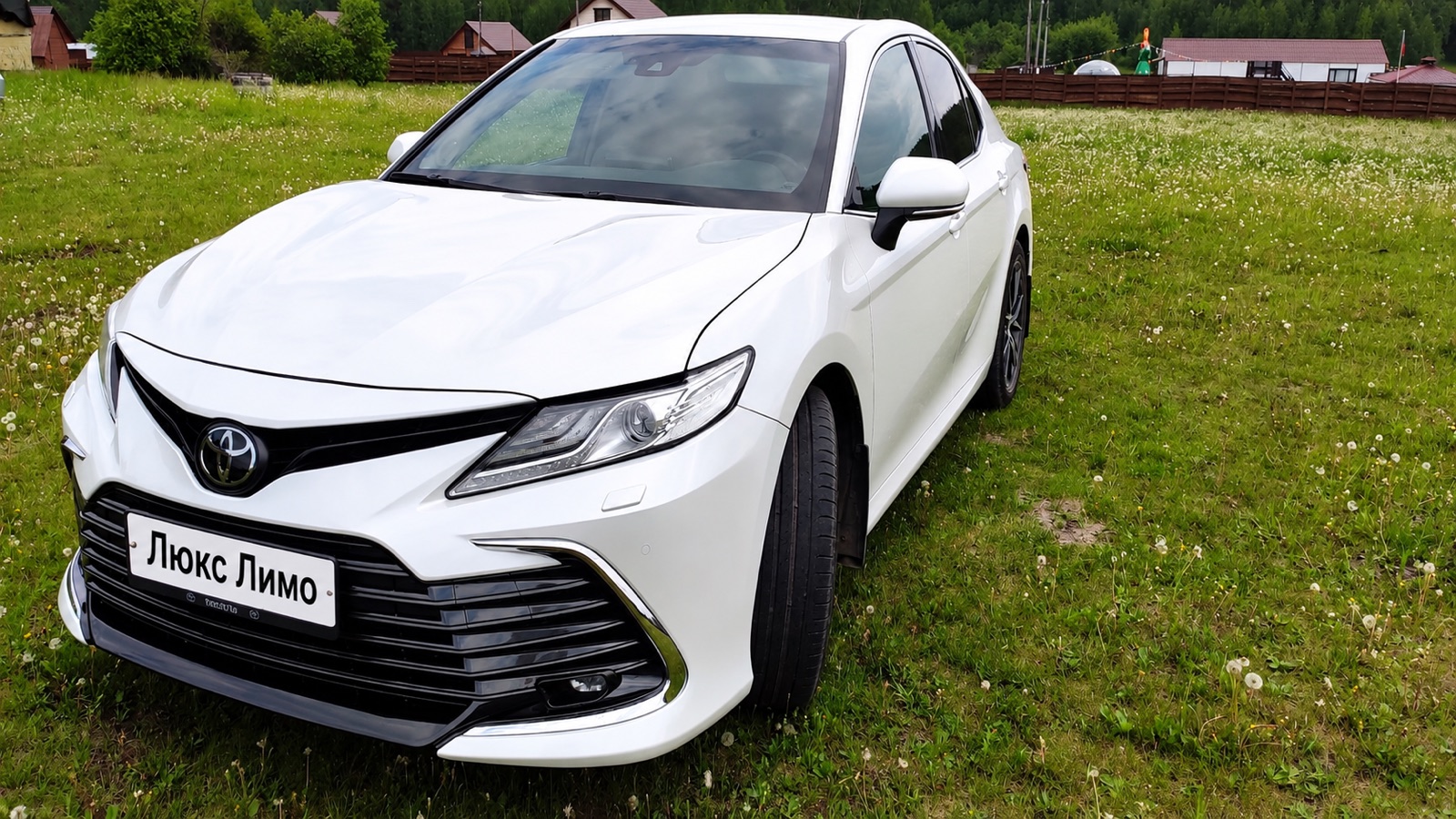 Белая Toyota Camry спереди
