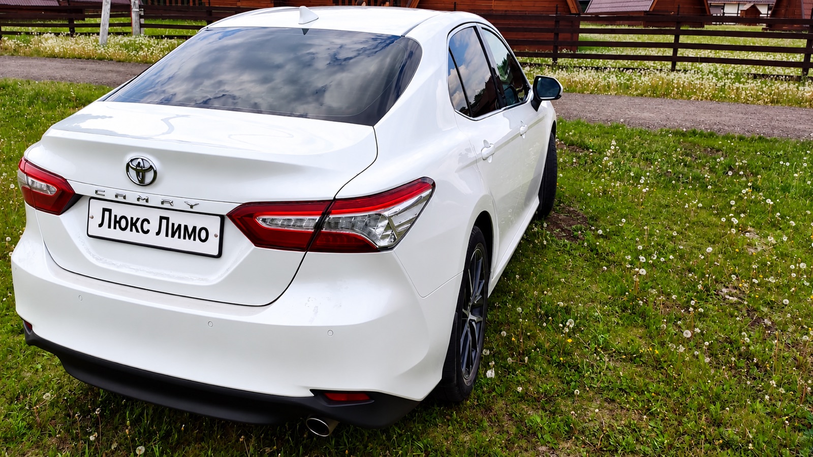Белая Toyota Camry сзади